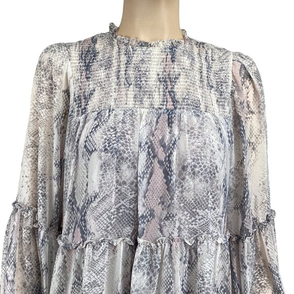 Olivaceous Snakeprint Tiered Smocked Mini Dress Size Small Long Sleeve - Picture 6 of 8